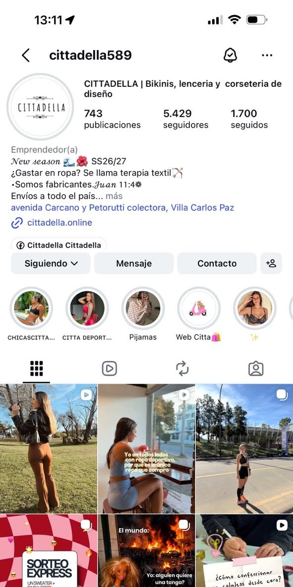 Perfil de Instagram de Cittadella, arroba cittadella589